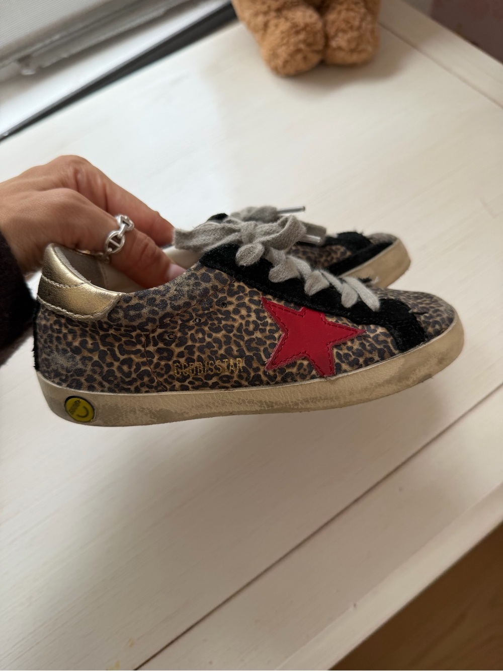 Golden Goose Kids Leopard Print Sneakers with Red Star Accent